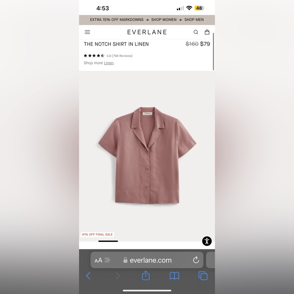 Everlane The Notch Shirt In Linen Dusk Rose - Discontinued - Picture 2 of 12